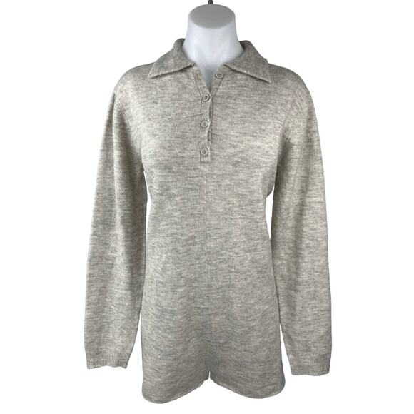 Asos Design Gray Knitted Button Collar Long Sleeve Sweater Romper Jumpsuit Sz 4 - Picture 1 of 5